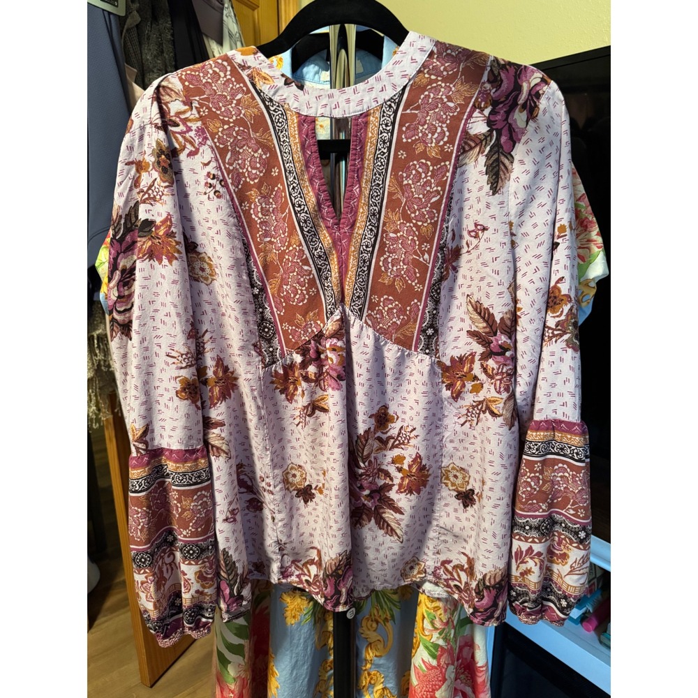 Maurices Floral Paisley Peasant Blouse Lilac Purple Boho Peplum Top Large